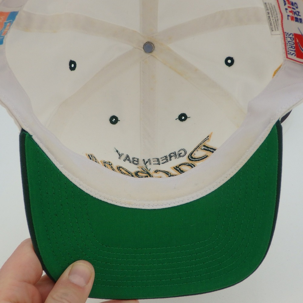 Green Bay Packers Baseball Cap White Green Snap Back Script Sports Specialties - Picture 13 of 15